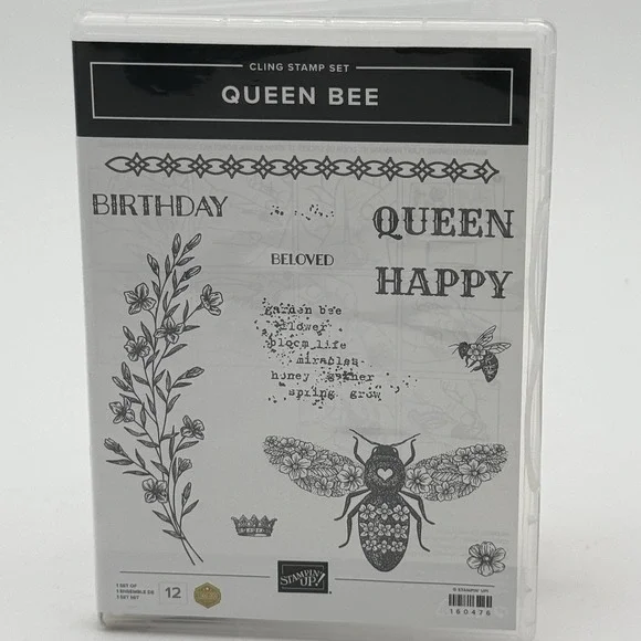 Stampin Up Queen Bee Stamp Set & Dies Birthday Crown Happy Flower Bee Beloved